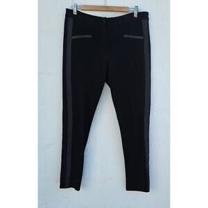 Vintage Pants Womens Size 12 Large Black Stretch Knit Faux Leather Side Stripe